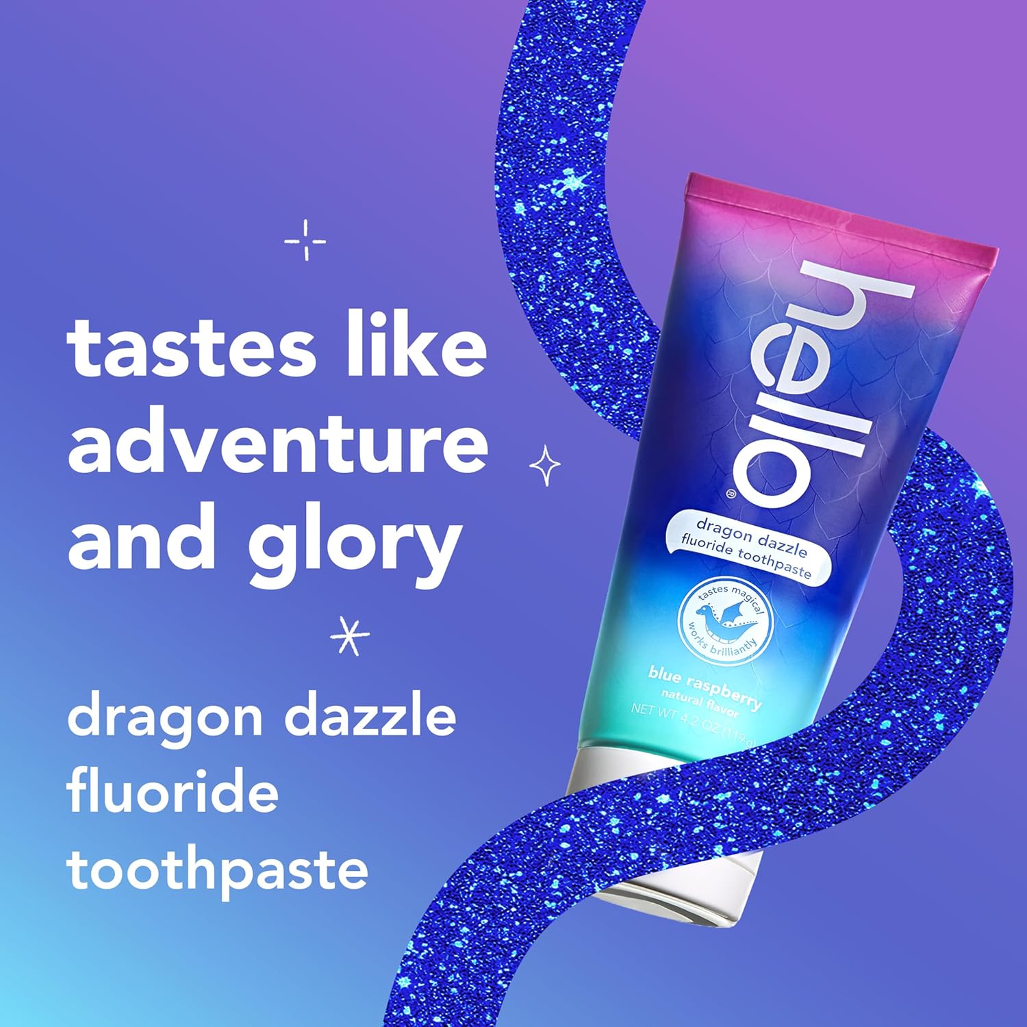 hello Dragon Dazzle Blue Raspberry Kids Toothpaste, Fluoride Toothpaste, Ages 2+, No Artificial Sweeteners, No SLS, Gluten Free, Vegan, Pack of 3, 4.2 OZ Tubes