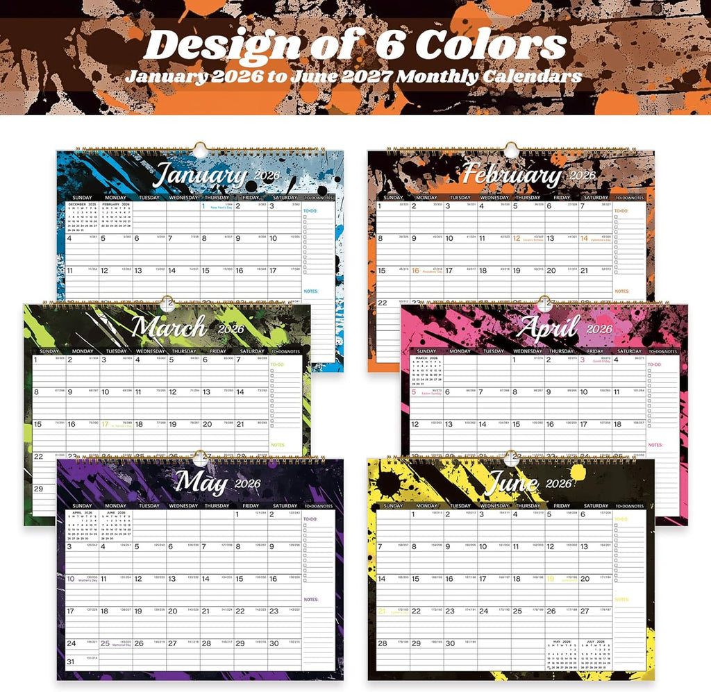 2026 Calendar, Wall Calendar 2026-2027, 18 Month Calendar January 2026 - June 2027, 14.8" X 11.5", Calendar with Twin-Wire Binding, Hanging Hook and Julian Dates (Colorful Ink)