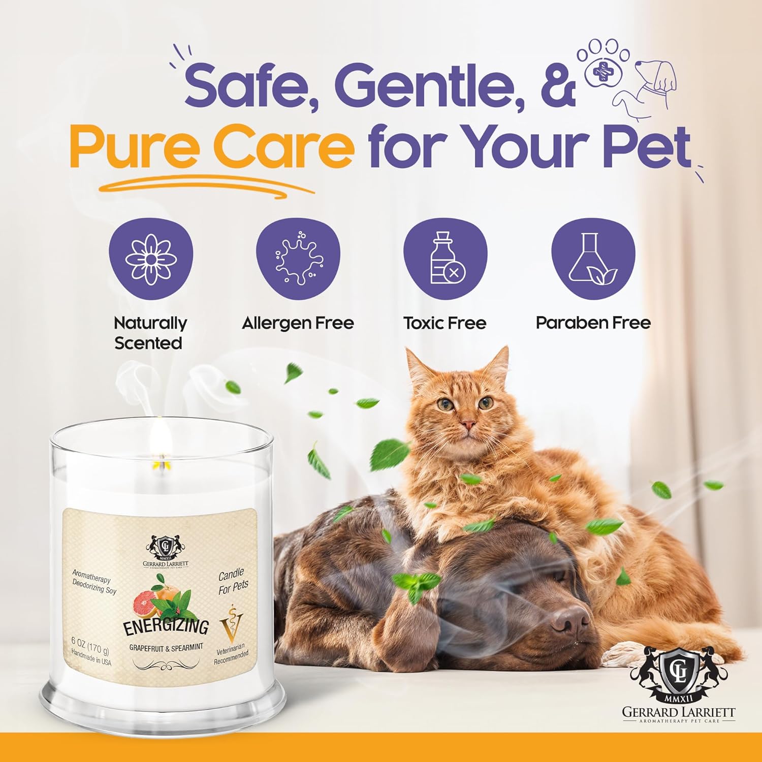 Pet Odor Eliminator Candle Grapefruit and Spearmint Scented Candle, Calming Candles Aromatherapy for Home Decor, Soy Wax Pet Candles Odor Eliminator for Animal Lover, Aromatherapy by Gerrard Larriett