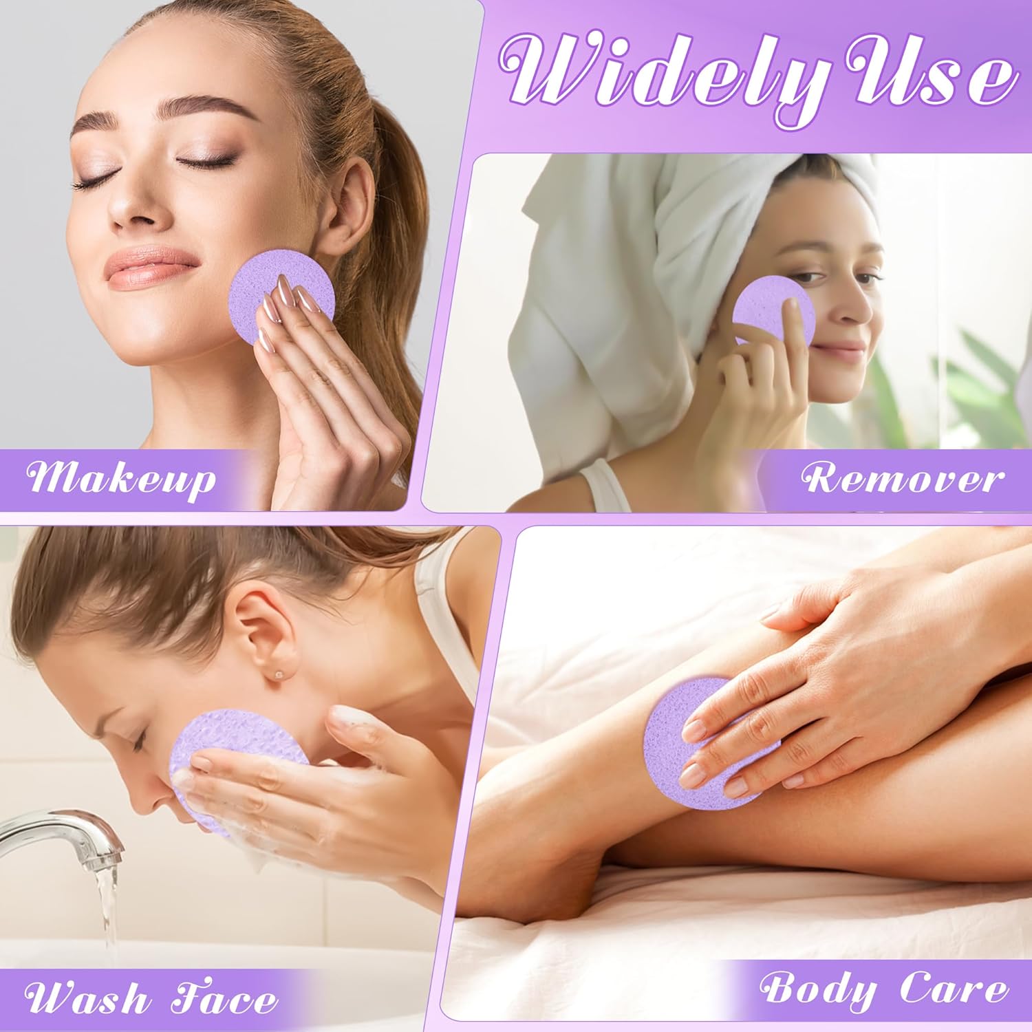 120 Pcs Facial Sponge Compressed, Luxiv Face Cleansing Sponge Estheticians Compressed Makeup Facial Sponge Round Wash Face Sponges for Women Compress Exfoliating Removal Sponge (Purple)