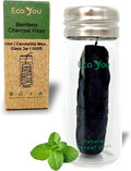 Charcoal Bamboo Floss | 1 Non Toxic Natural Floss Refill with Glass Container | Organic Mint & Candelilla Wax | Vegan & Biodegradable | Compatible with Similar Size Dental Silk Containers