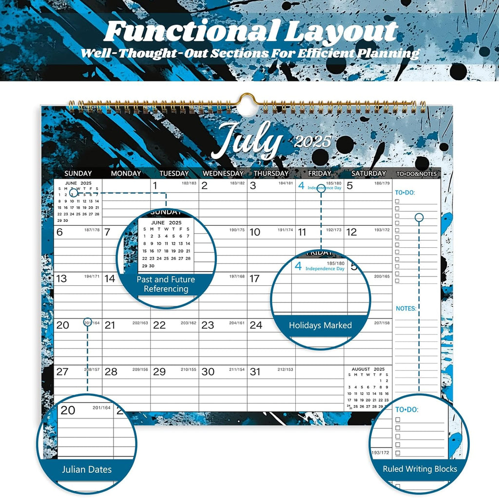 2025-2026 Wall Calendar, Calendar 2025-2026, 18 Month Calendar July 2025 - December 2026, 14.8" X 11.5", Calendar with Twin-Wire Binding, Hanging Hook and Julian Dates (Colorful Ink)