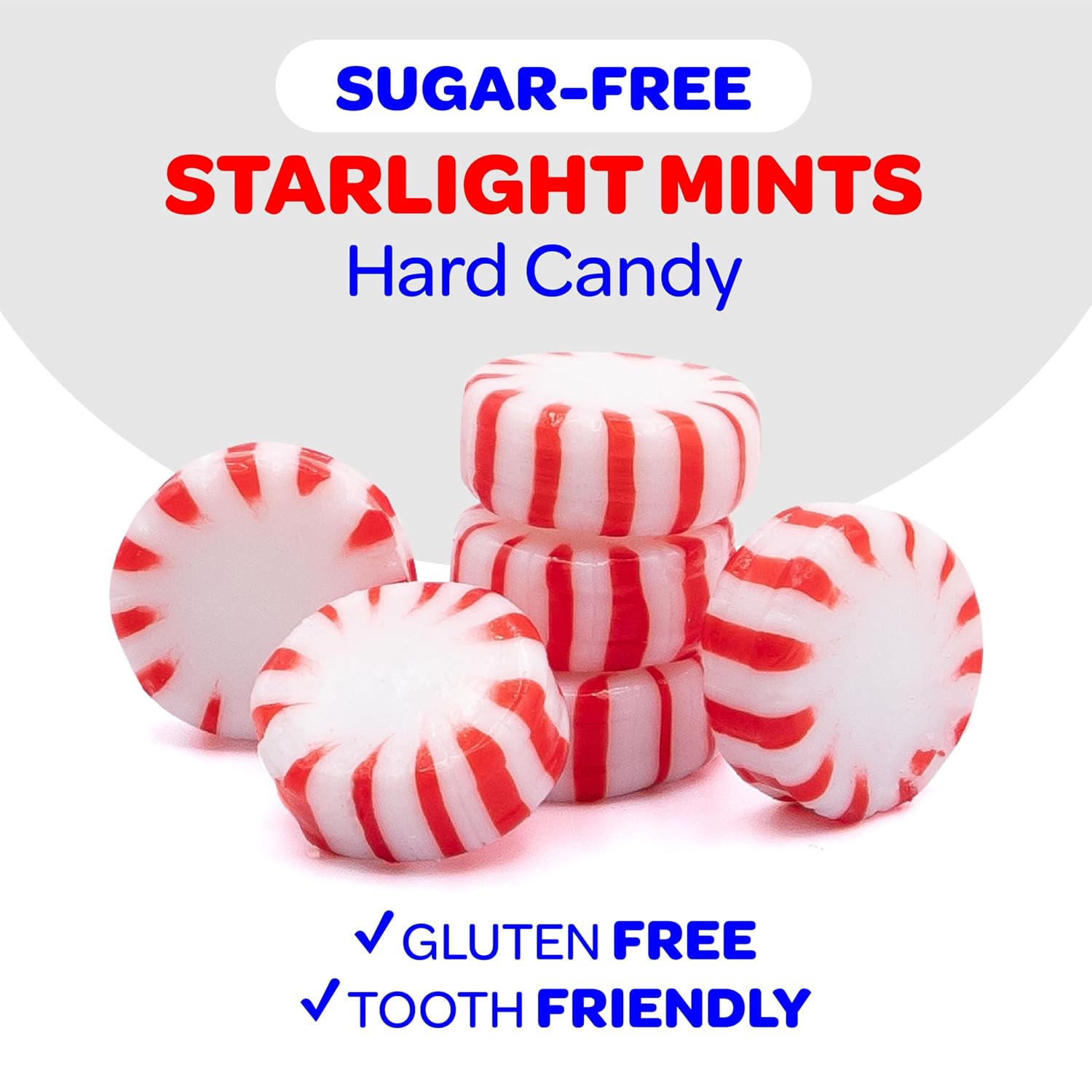 Sugar Free Starlight Mints - 1 Pound Pack (About 90 Count) - Peppermint Hard Candy - Individually Wrapped Sugar Free Mints