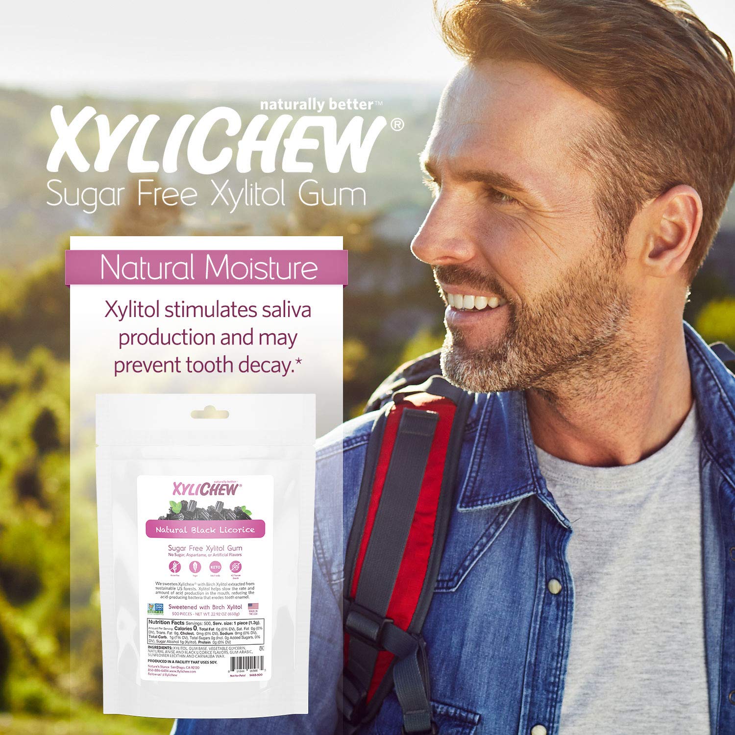 Xylichew 100% Xylitol Chewing Gum - Non GMO, Non Aspartame, Gluten Free, and Sugar Free Gum - Natural Oral Care, Relieves Bad Breath and Dry Mouth - Licorice, 500 Count