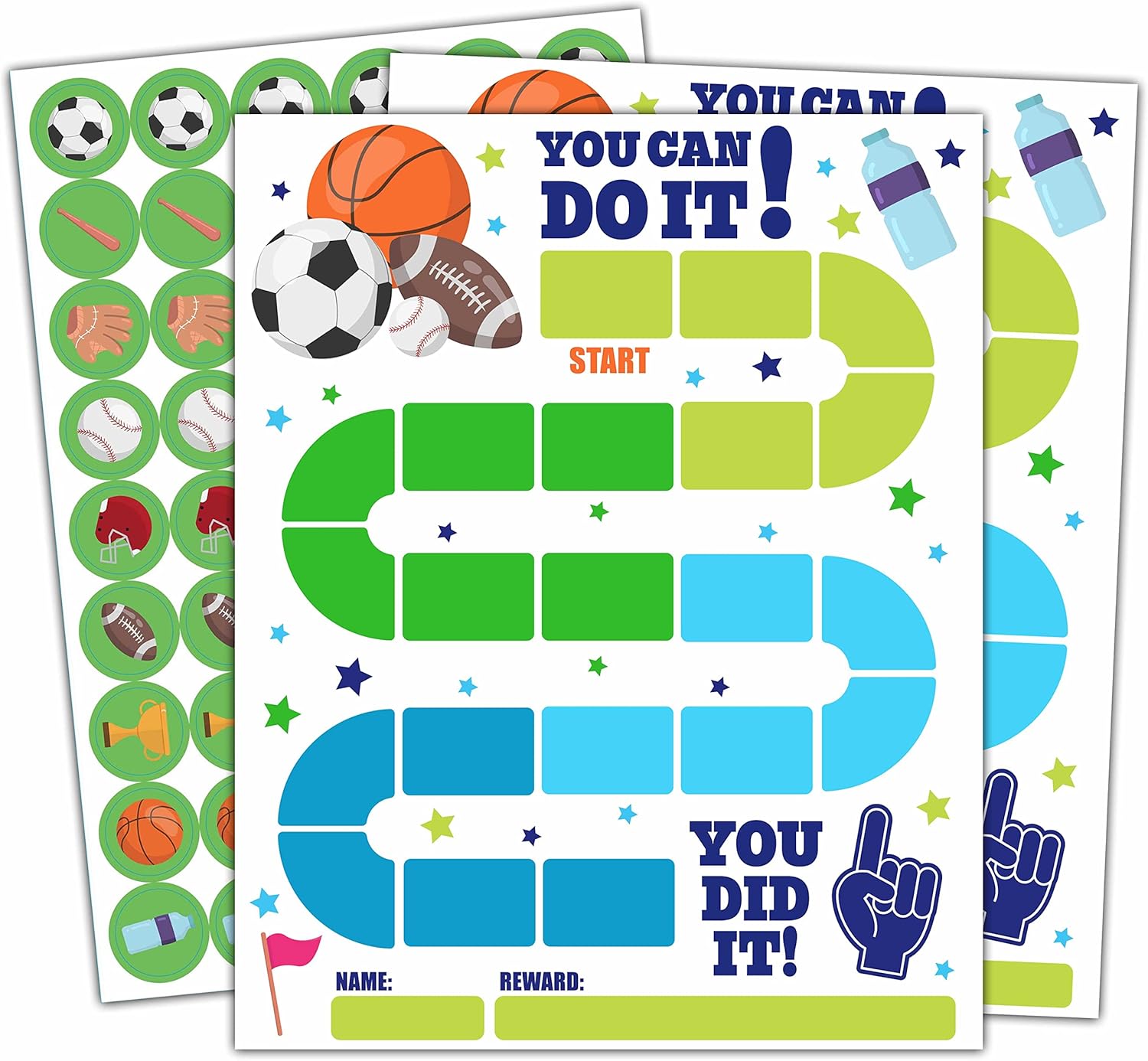 20 Sports Reward Chart with 432 Round Stickers, Incentive Behavior Chart for Kids at Home Classroom, Kids Routine Daily Chore Sticker Chart-B14