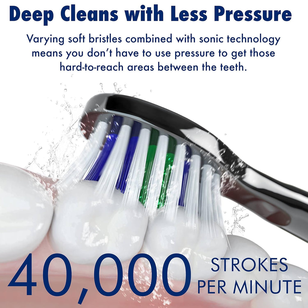 Sonic-FX Duo Rechargeable Electric Toothbrush Set - with 14 Brush Heads, 3 Modes, Smart Auto-Timer, Charging Dock Holder - Dual Handle Electric Tooth Brush for Adults & Kids, Black