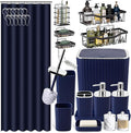 28PC Bathroom Set - Gorgeous Blue Bathroom Set, Bathroom Accessory Set, Blue Shower Curtain Set with 5PC Shower Organizer