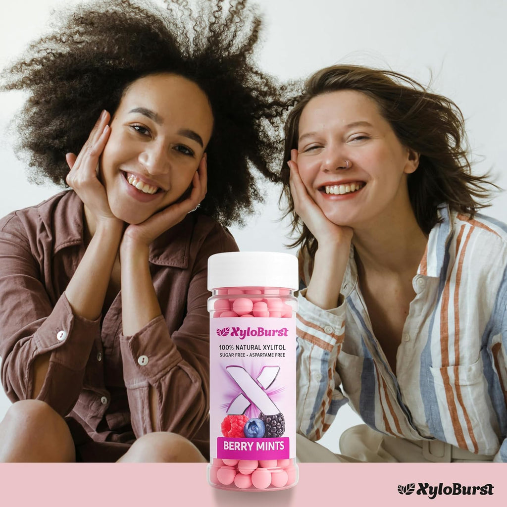 XyloBurst Mints Sugar Free Mint candies with Xylitol, Aspartame Free, Gluten Free, Vegan & Keto Friendly 200 Count Jar (1 Bottle Pack, Berry)
