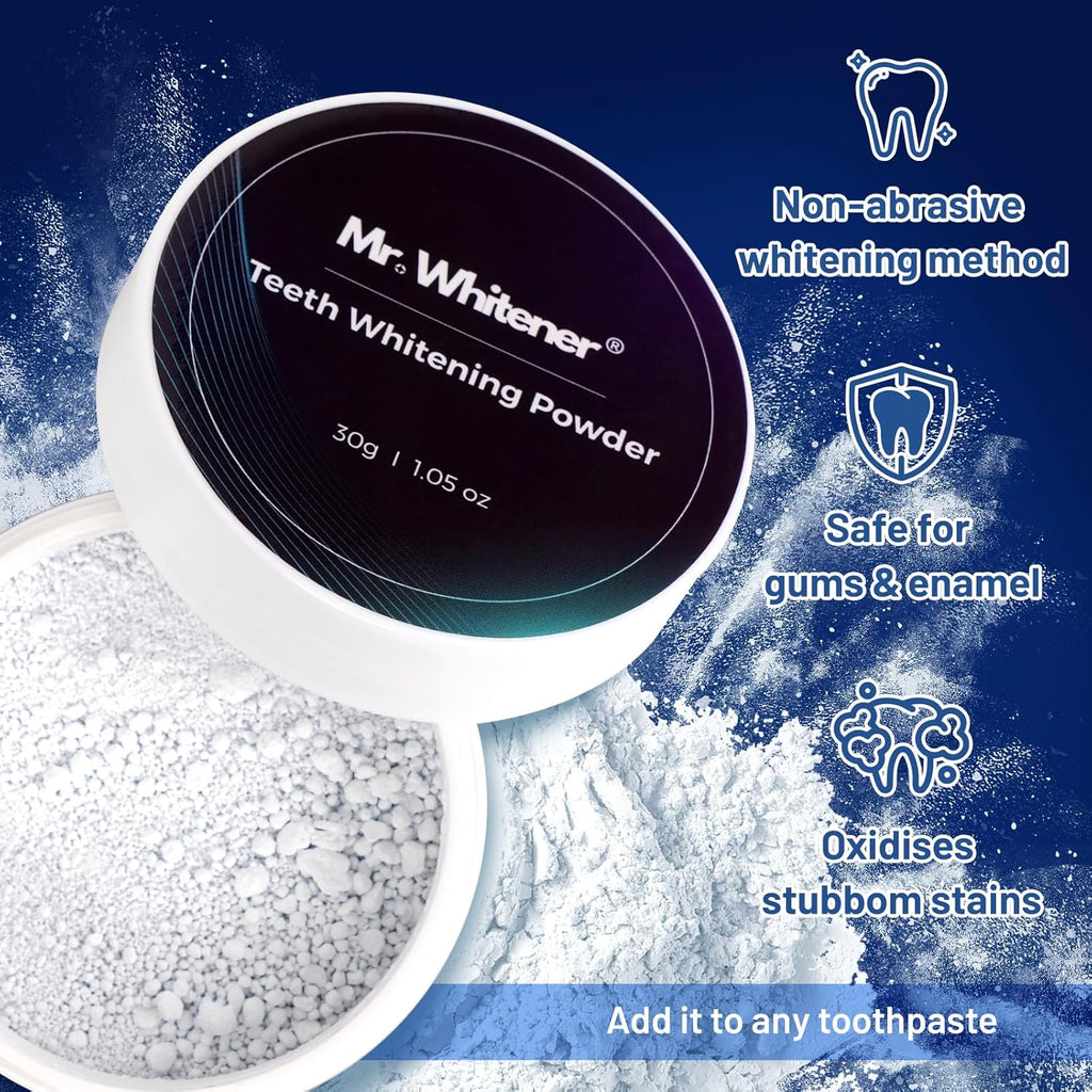 Teeth Whitening Powder 30g, Toothpaste Whitening Powder 6 Months Supply, Dentist-Approved & Enamel-Safe, Tea, Coffee, Wine, Smoking & Yellow Tooth Stain Removal Without Sensitivity, Fresh Mint Flavor