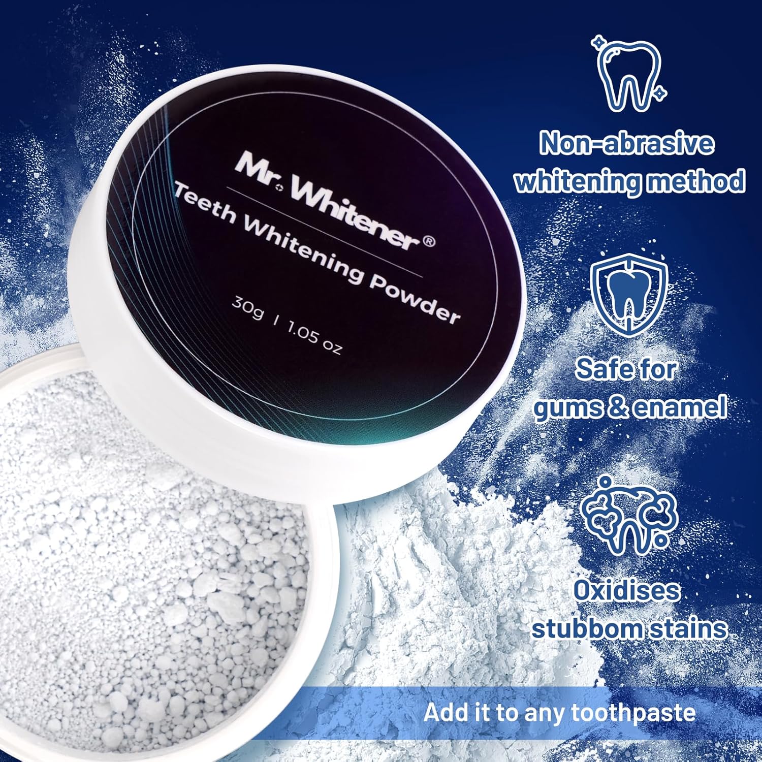 Teeth Whitening Powder 30g, Toothpaste Whitening Powder 6 Months Supply, Dentist-Approved & Enamel-Safe, Tea, Coffee, Wine, Smoking & Yellow Tooth Stain Removal Without Sensitivity, Fresh Mint Flavor