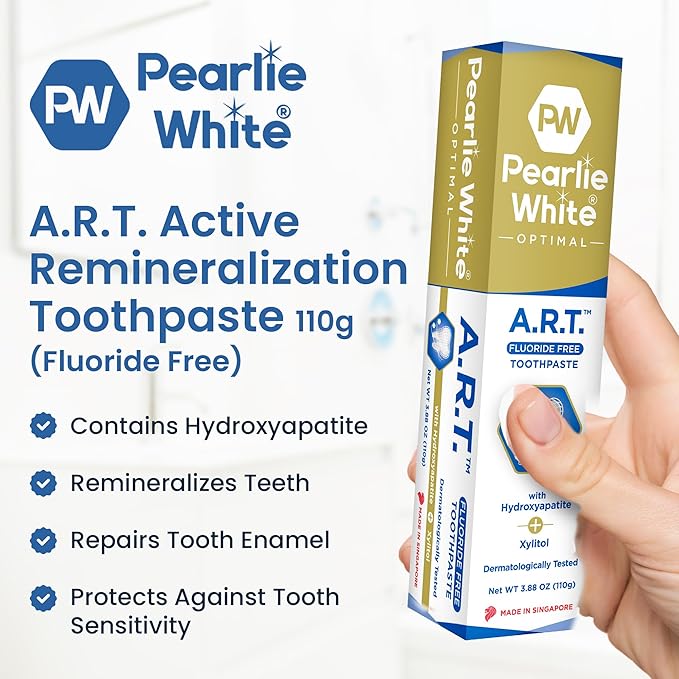 Pearlie White Active Remineralization Fluoride Free Toothpaste - 3.8oz/110gm - Remineralizing Toothpaste for Tooth Enamel Repair - Helps Remove Stains - Contains Hydroxyapatite and Xylitol - Pack of 4