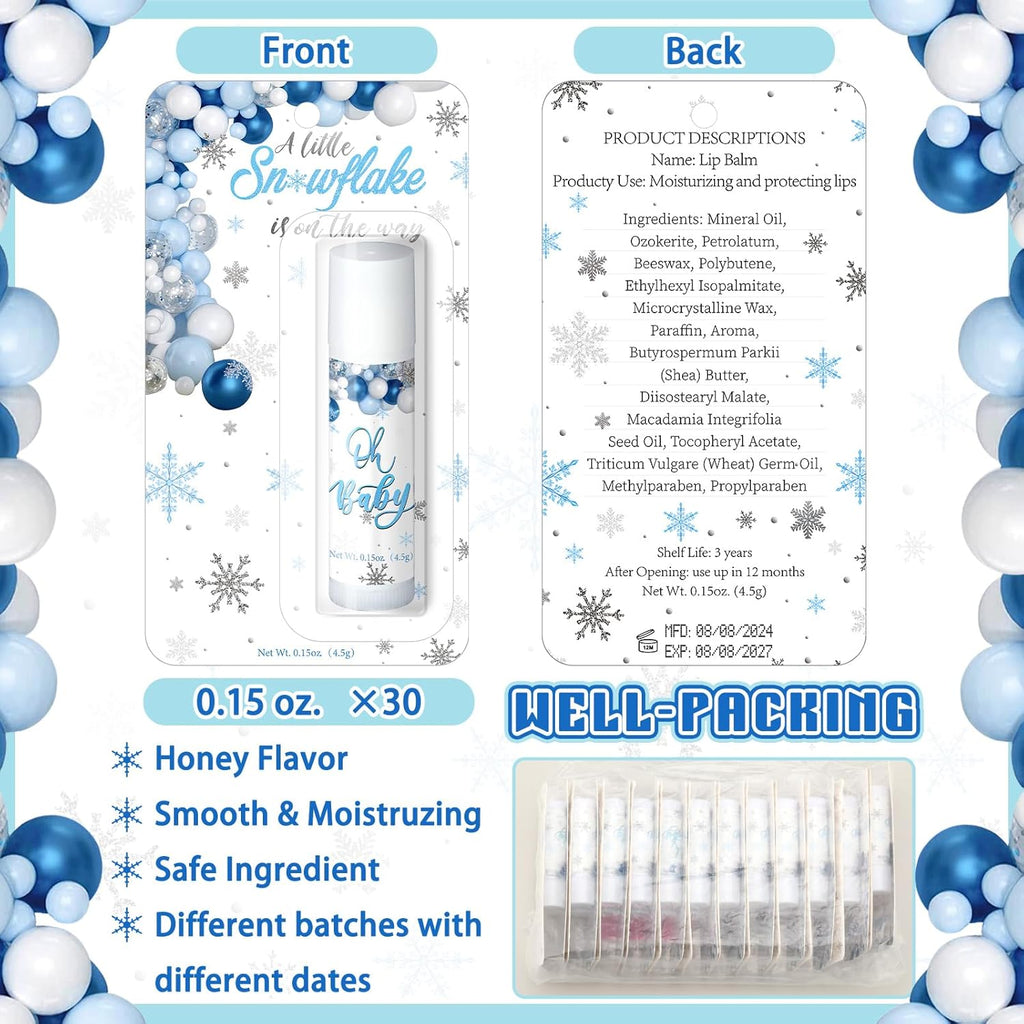 30 Pack a Little Snowflake Baby Shower Games Prizes Party Gifts Bulk Lip Balms Favors for Winners Adults Guests Gender Reveal Favors Decorations Baby Shower Souvenirs Gift Bags Stuffers