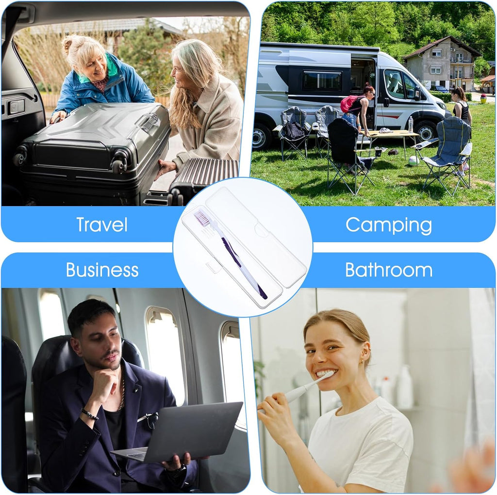 Transparent Toothbrush Travel Case 2 Pack Toothbrush Case Holder Portable Plastic Clear Travel Size and Toothpaste Storage Container Hard Plastic Carrying Box with Hook for Traveling