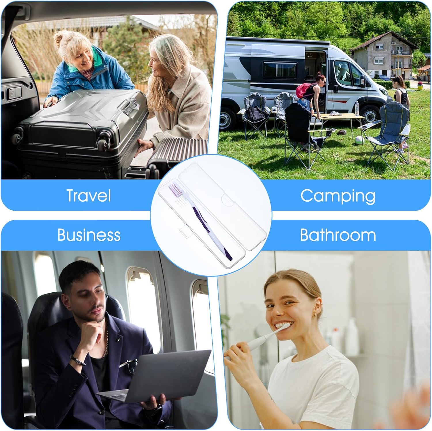 Transparent Toothbrush Travel Case 2 Pack Toothbrush Case Holder Portable Plastic Clear Travel Size and Toothpaste Storage Container Hard Plastic Carrying Box with Hook for Traveling