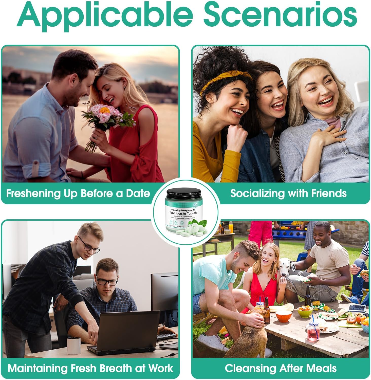 Toothpaste Tabs 150pcs, Nano Hydroxyapatite, Flouride Free Toothpaste Tablets, Freshens Breath, Peppermint Flavored Strengthen Teeth, Eco & Travel Friendly