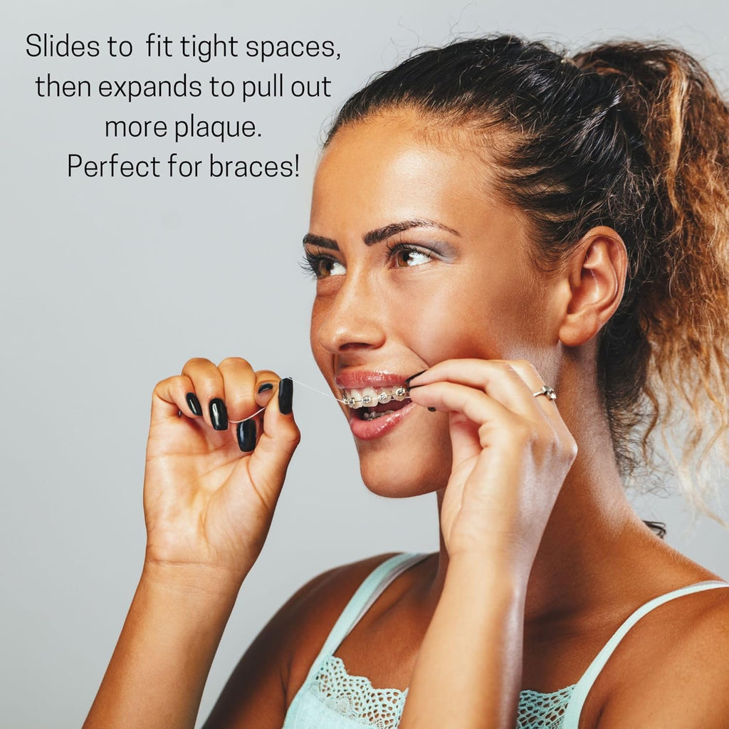 Expandable Dental Floss 3 Pack I Plastic-Free Dispenser I 50 Meter / 164 feet per Pack I Gentle Glide for Effective Cleaning I Mint Flavor