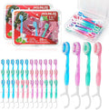 JASUNLEE 40Pack Mini Disposable Toothbrushes with Toothpaste Tongue Scraper Floss Pick 5-in-1 Portable Pre-Pasted Travel Toothbrush On The Go Toothbrush for Kids Adult
