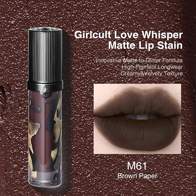 GIRLCULT Matte Lip Stain – Lightweight Velvet Lip Tint, Long Lasting Liquid Lipstick, Transfer Resistant, Non-Drying & Smudge Proof Formula (M61)