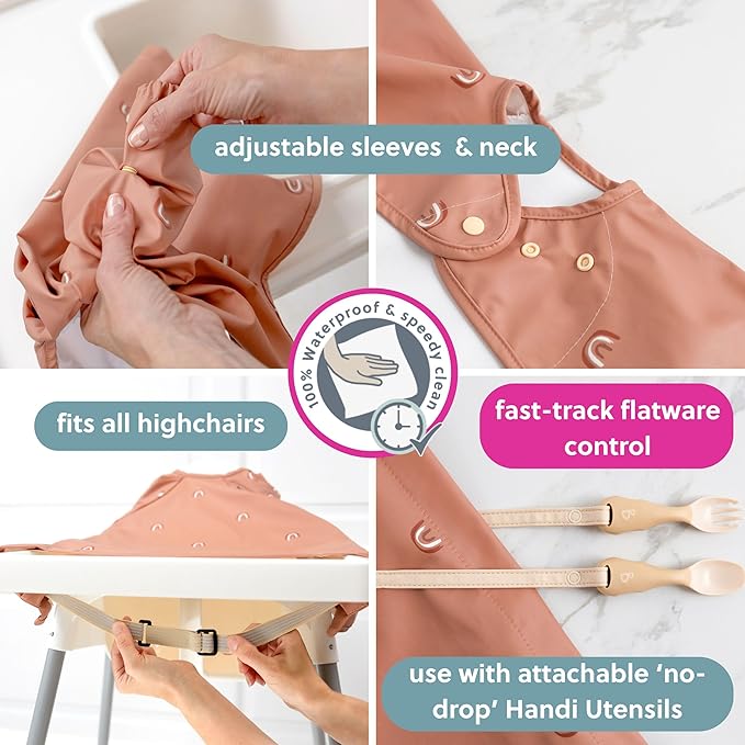 BIBaDO - Long Sleeve Baby Bibs - Babies & Toddlers 6-36 Months - Coverall Baby Led Weaning Bib - Easy Wipe, Soft & Waterproof