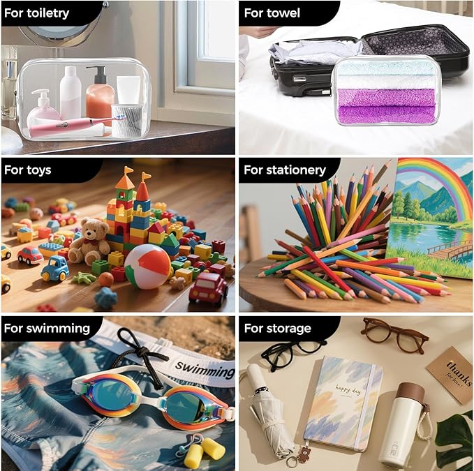 AURUZA Clear Makeup Bag,Portable Travel Toiletry Bags with Zipper, TSA Approved Clear Organizer Bags, PVC Cosmetic Pouch for Airport Airline Compliant