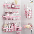 5 Pack Shower Caddy Organizer Rack Shelf for Inside Shower, Adhesive Bathroom Wall Storage Basket Rustproof Stainless Steel Shampoo Holder, Girly Bathroom Accessory Decor Set, Pink