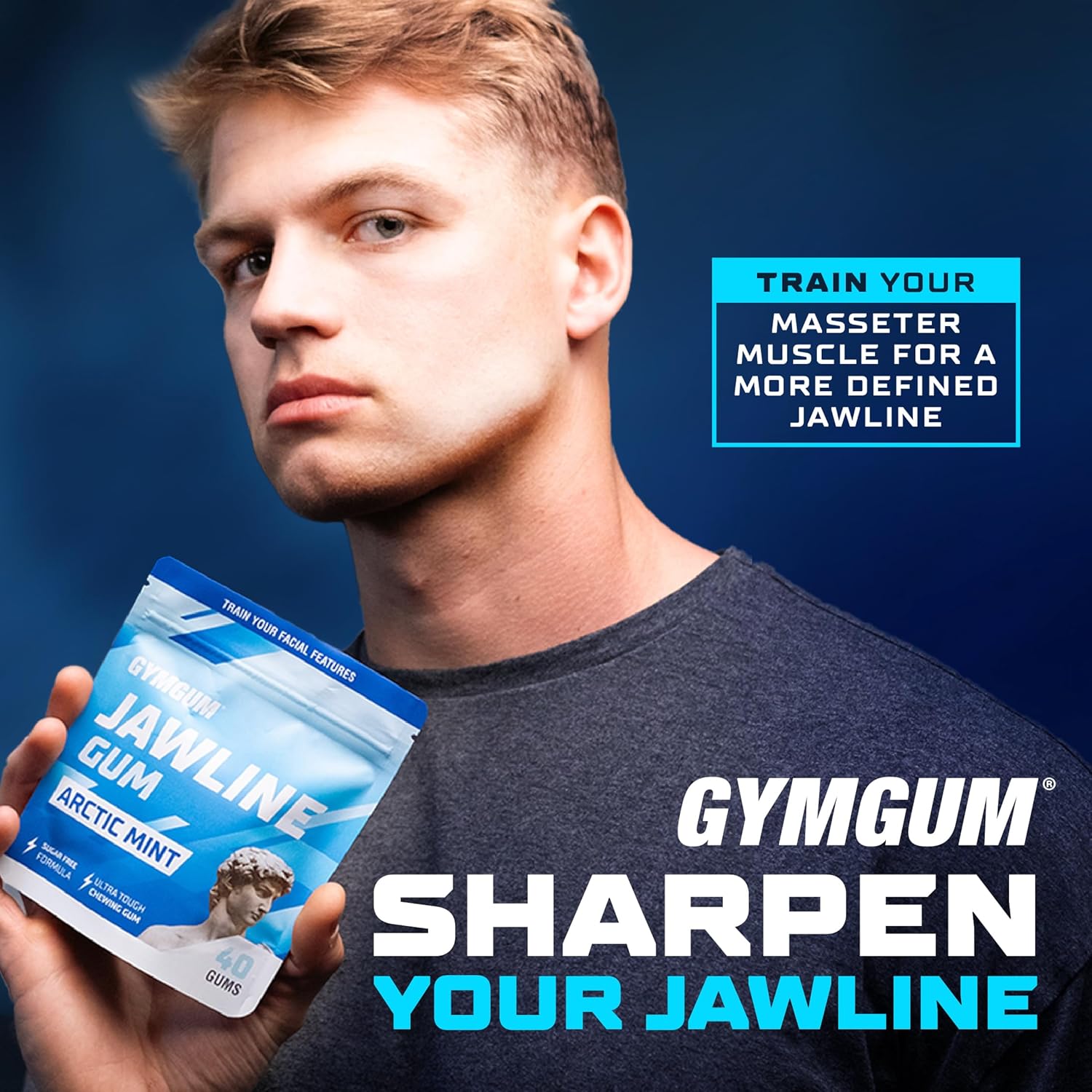 Gymgum Jawline Gum | Hard Chewing Gum For Jaw Strength | Train Your Facial Features - Mewing Jaw Gum | Ultimate Jawline Exerciser | 0 Calories & Sugar Free Hard Gum (Arctic Mint, 40 Count)