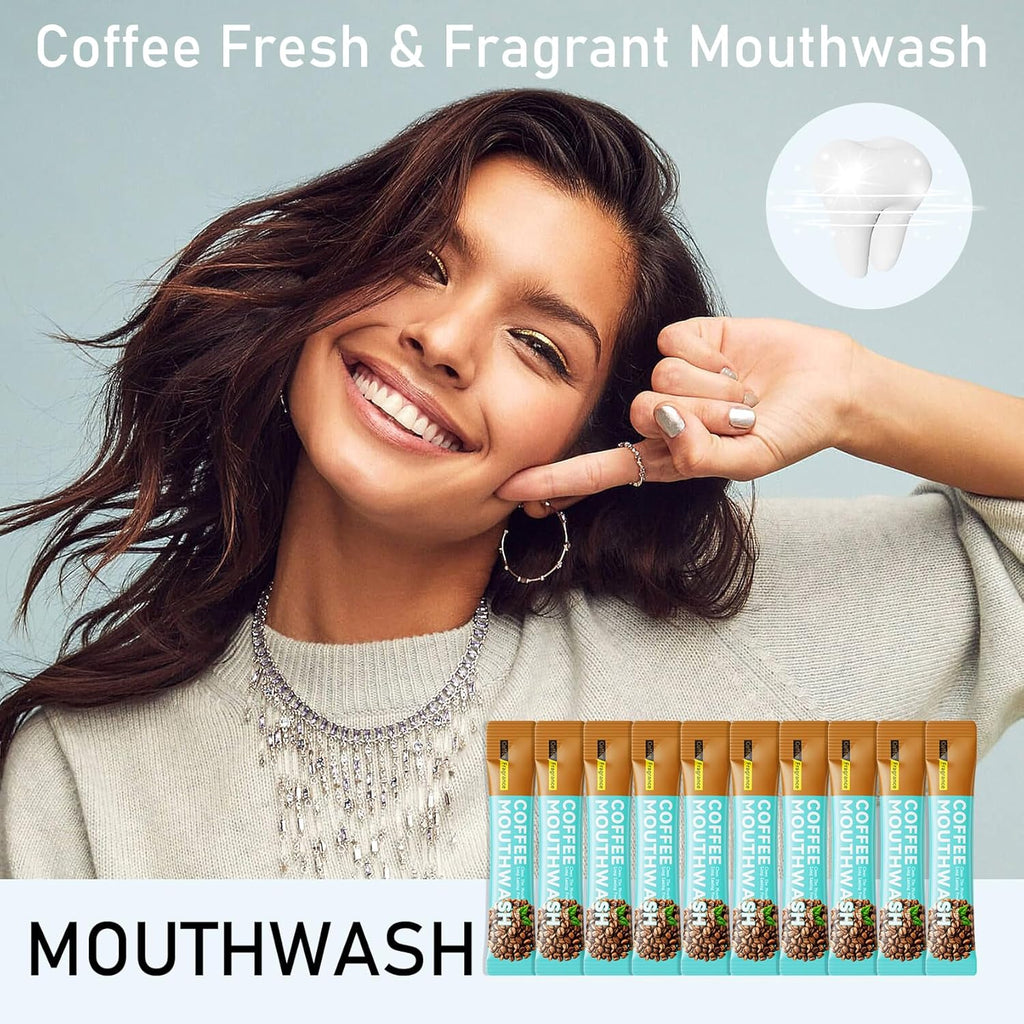 Mini Mouthwash Travel Size,Coffee Flavor Portable Individual Travel Mouth Wash for Fresh Breath, Refreshing Long Lasting Gentle Oral Care Mouthwash Packs(Pack of 20)