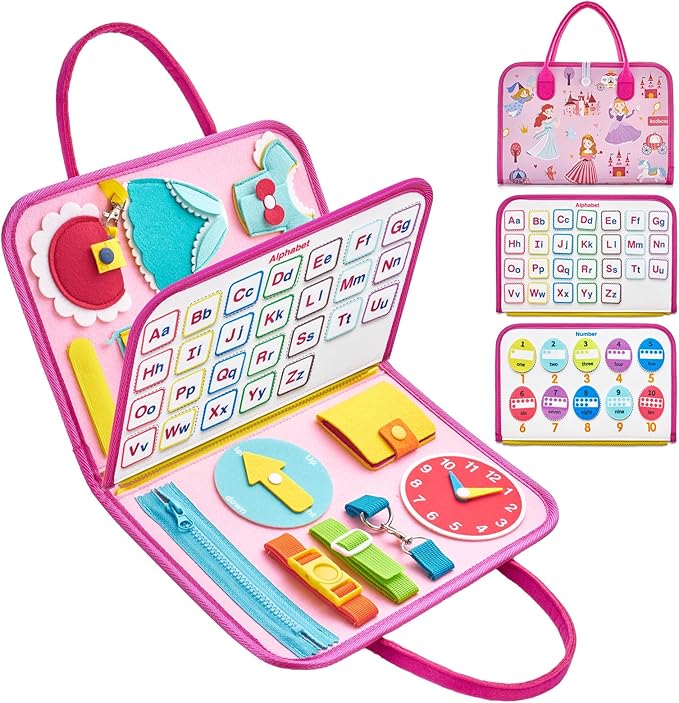 Freebear Busy Board Toddler Travel Toys Sensory Toys for Toddlers 1 2 3 4, Montessori Learning Toys for Toddlers Activities Board, Educational Toys for 3 4 Year Old Boys Girls Gift, Princess