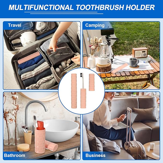 uxcell 2Pcs Travel Toothbrush Case, 8.1x1.4x1 Portable Travel Toothbrush Holder with Dot, Plastic Toothpaste Container for Bathroom, Gym, Business Trip, Camping, Light Pink