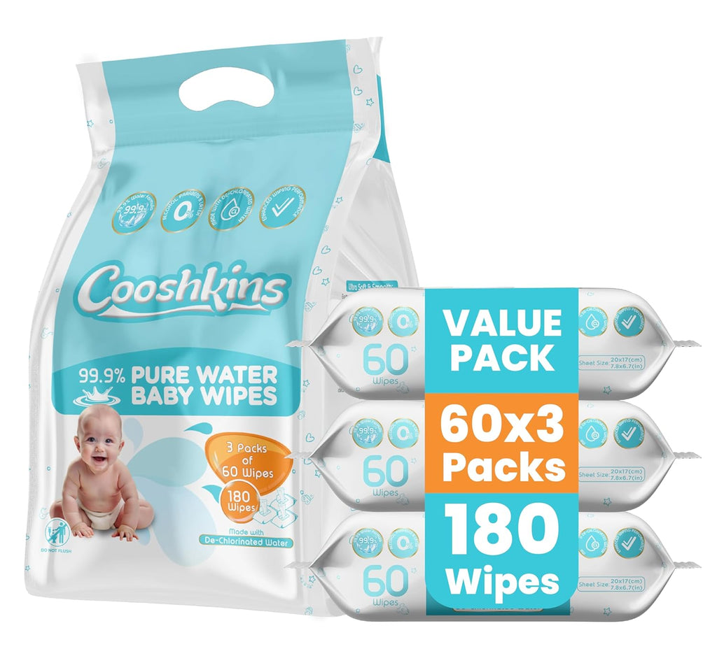De-Chlorinated Pure Water Baby Wipes | Gentle Unscented Wipes for Sensitive Skin | 99.9% Pure Water Based | Alcohol-Free, Paraben-Free | Soft & Thick (60 Count (Pack of 3))