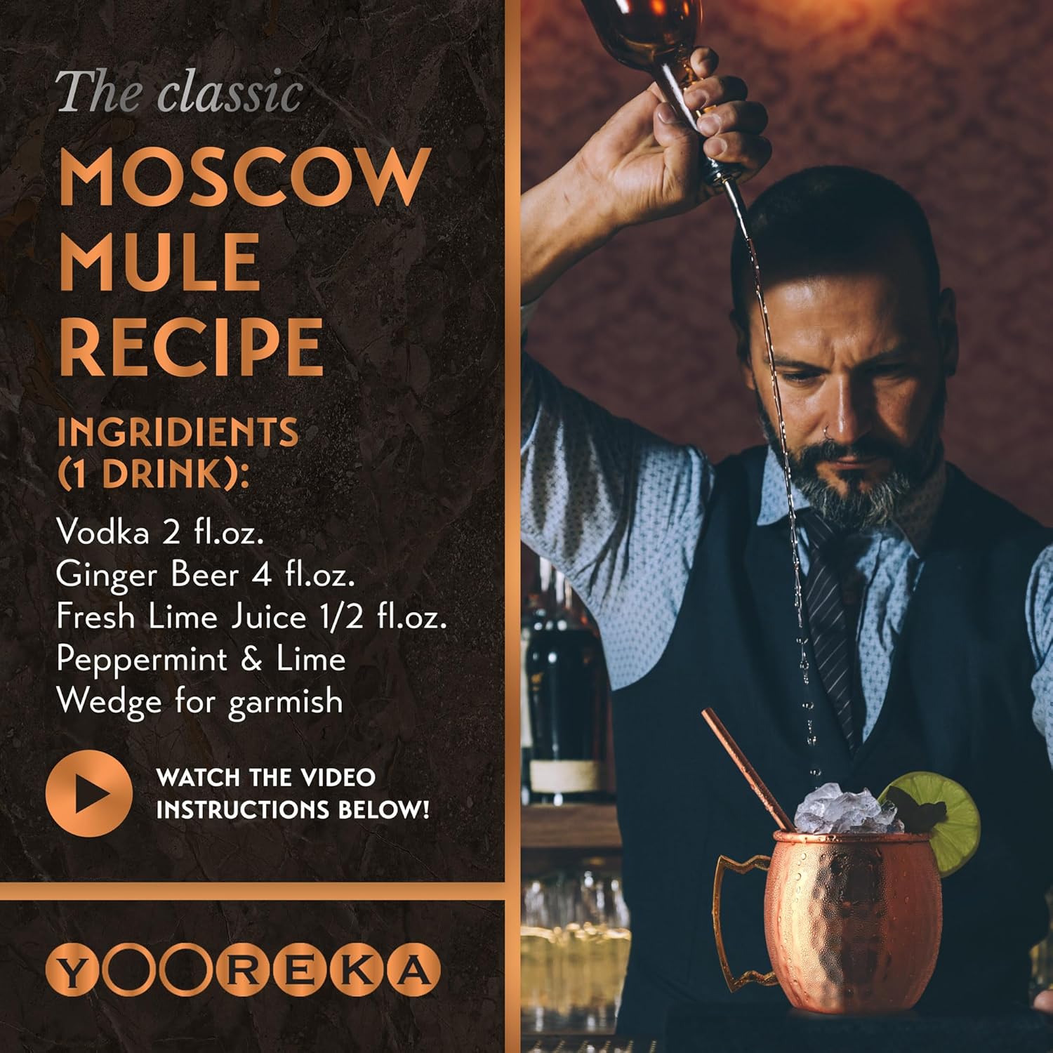 Gift Set Moscow Mule Mugs Set of 4 16 oz Copper Plated Stainless Steel 4 Straws 4 Coasters Jigger Shot Glass Stirring Spoon, Cleaning Brush