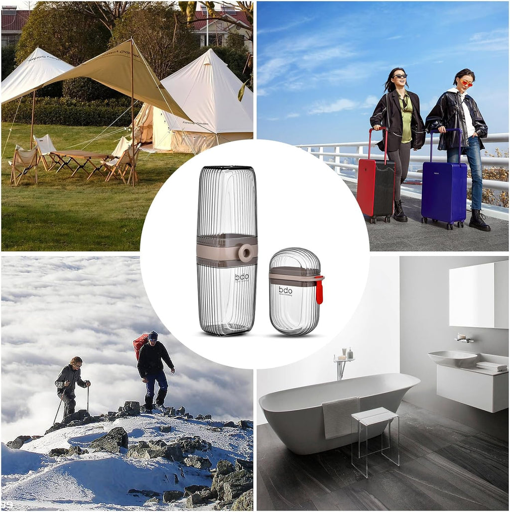 VITVITI Gray Toothbrush Travel Case, Portable Leakproof Travel Soap Container Dish Tray, 7.88 inch Toothpaste Toothbrush Holder with Cover for Trip/Bathroom/Camping