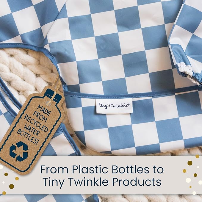 Tiny Twinkle Long Sleeve Bib for Babies & Toddlers – 2 Pack Waterproof Smock Bibs for Eating – Machine Washable & Mess-Proof, Baby Feeding Essential & Shower Must-Have (Sage Charcoal,2-4Y)