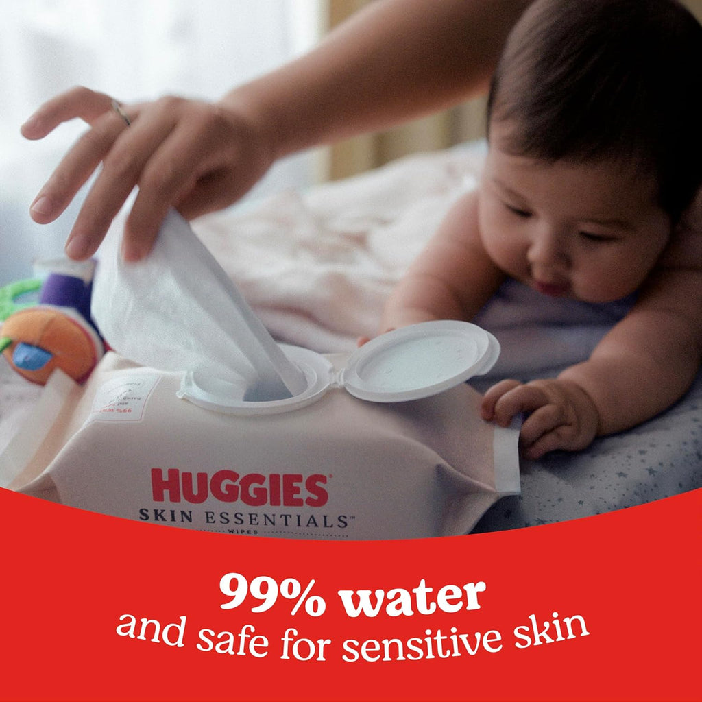 Huggies Skin Essentials Baby Wipes, Hypoallergenic, 99% Water, 2 Flip Top Packs (112 Wipes Total)
