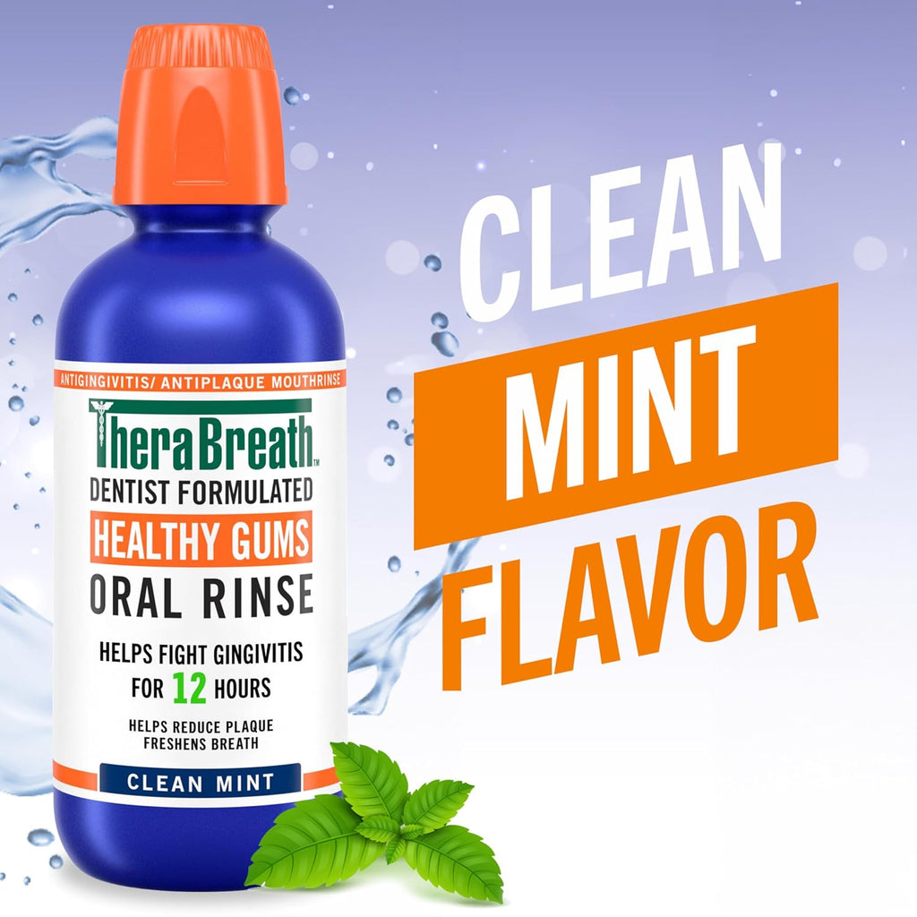 TheraBreath Healthy Gums Mouthwash Clean Mint, Antigingivitis, Dentist Formulated, 16 Fl Oz (2-Pack)