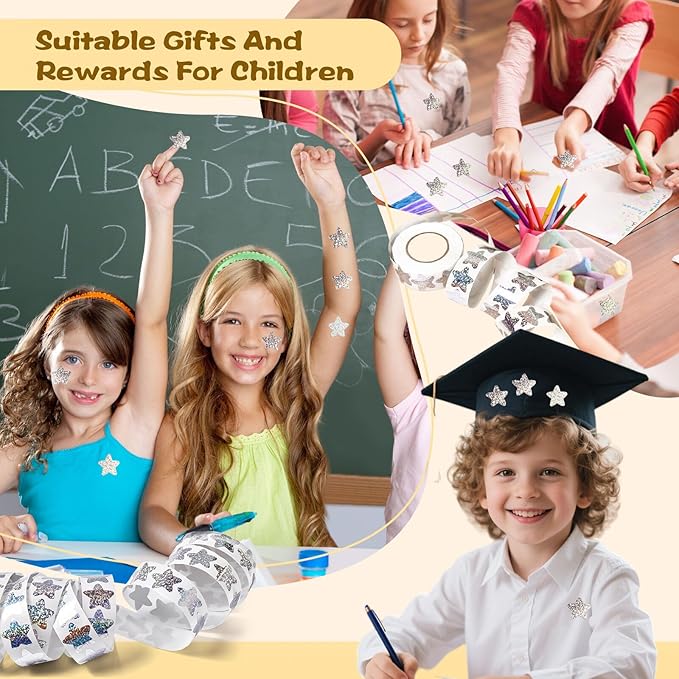 1000Pcs Star Stickers for Kids,1 inch Holographic Star Stickers for DIY, Crafts, Behavior Chart, Student Planner, School and Classroom Teacher Supplies (Silver)