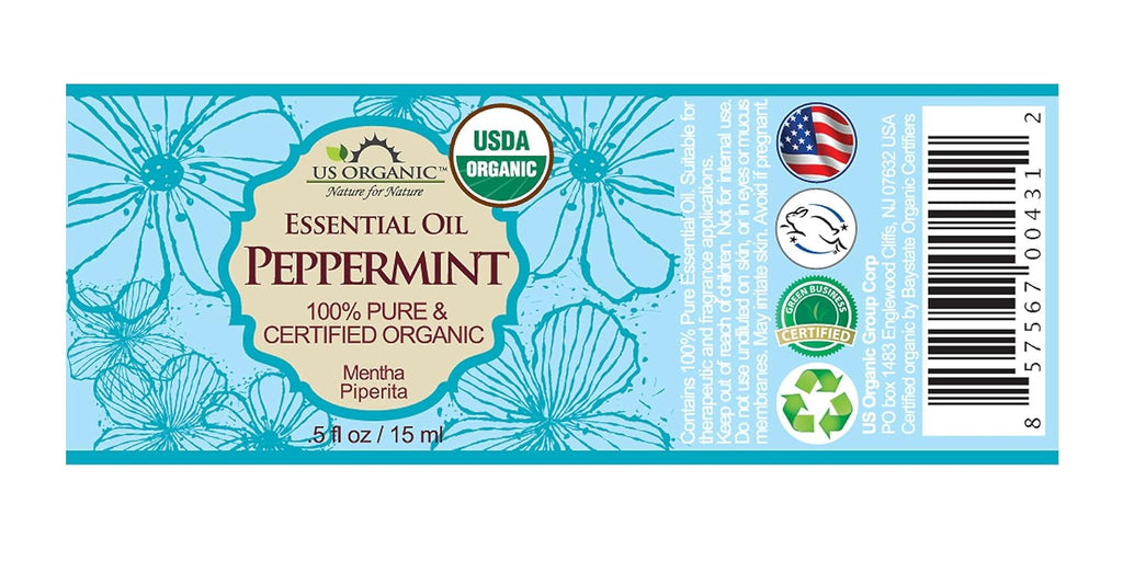 US Organic 100% Pure Peppermint Essential Oil - USDA Certified Organic - 15 ml Pack of 2 - w/Improved caps and droppers (More Size Variations Available)
