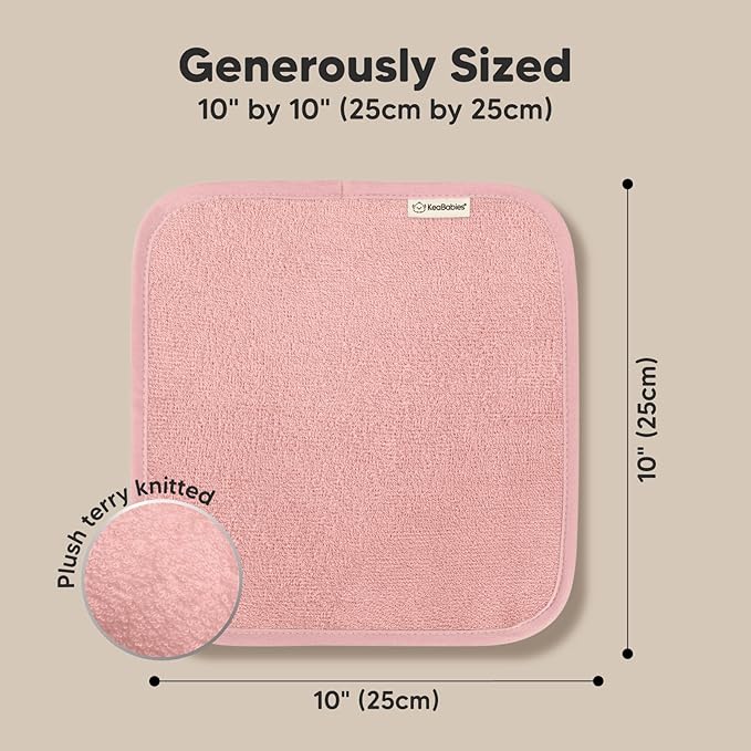 6-Pack Baby Washcloths - Soft Absorbent Viscose from Bamboo Wash Cloths for Babies, Kids, Toddlers, Infant, Newborn Bath Towels, Gentle on Sensitive Skin, 10x10 Reusable Face Towels (Rosy)