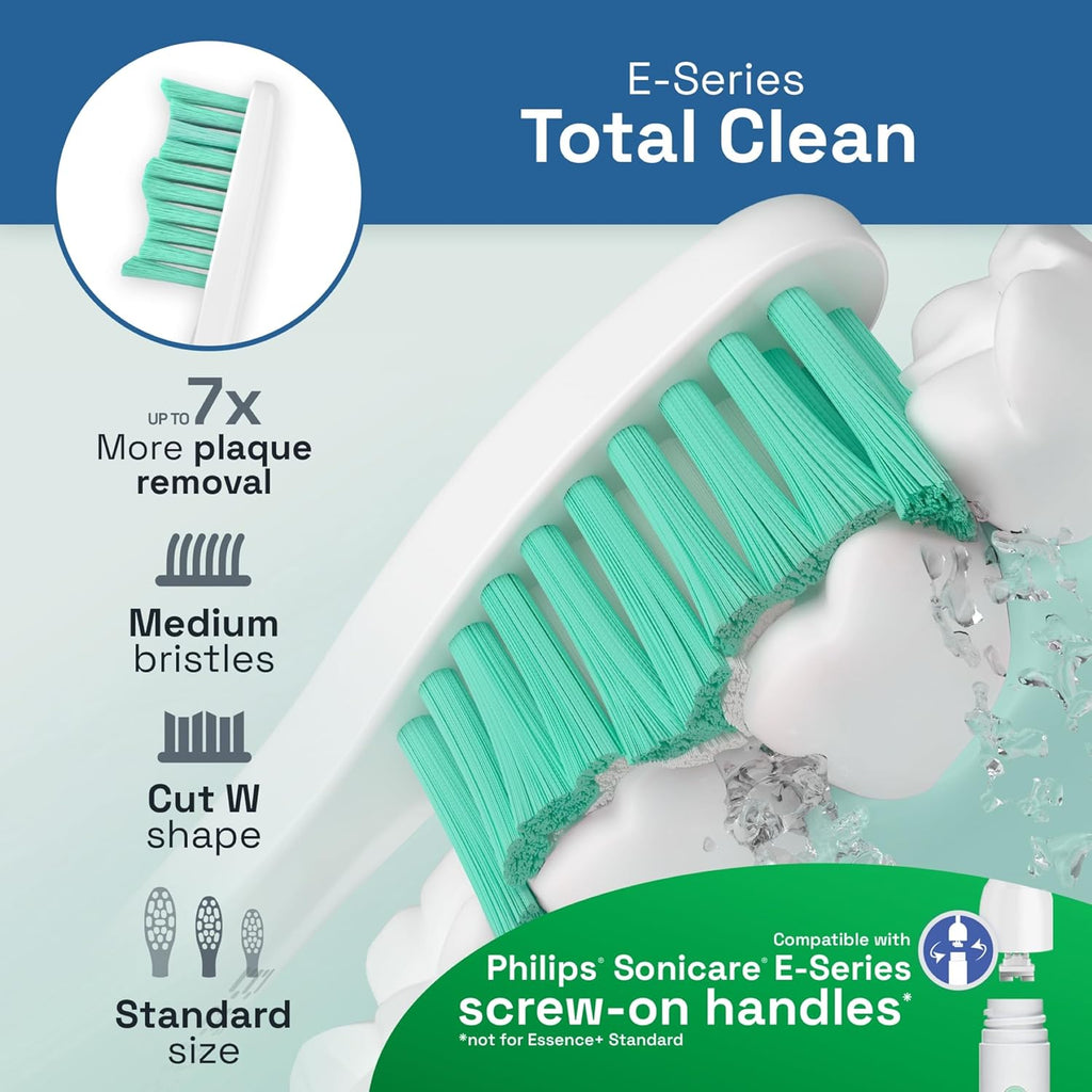 Brushmo e-Series Total Clean Replacement Toothbrush Heads, Compatible with Philips Sonicare Screw-on Electric Toothbrush Handles, 6 Standard Heads, Medium Firm Dupont Bristles, BM726-bg, White