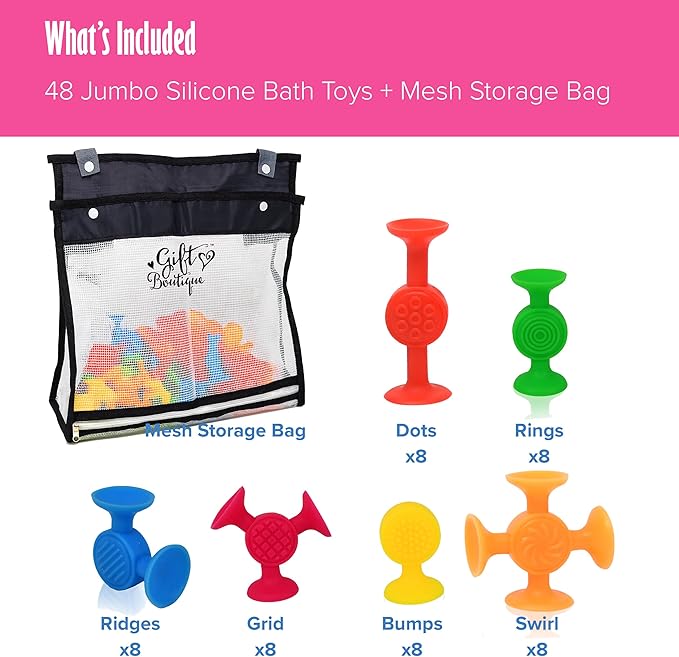 48 Pack Toddler Suction Cup Bath Toys for Kids Ages 1-3, Sensory Bath Toys for High Chair Car Window and Airplane Travel Essentials, Toddler Stocking Stuffers