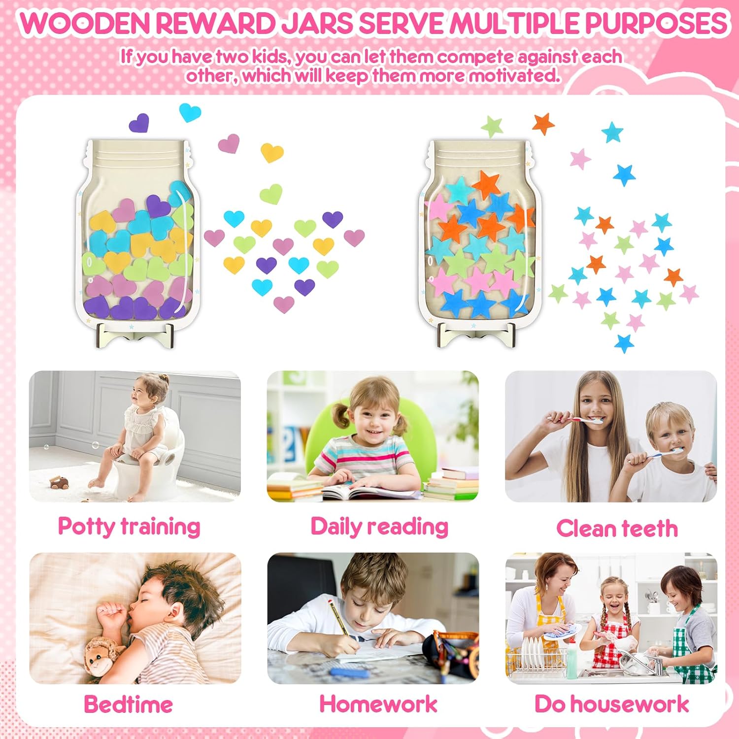 2 Pack Reward Jar for Kids Star and Heart Reward Jar Magnetic Reward Jar for Classroom Toddlers Potty Training Reward Home Kids Incentive Good Home Training for Boys Girls,Star+Heart