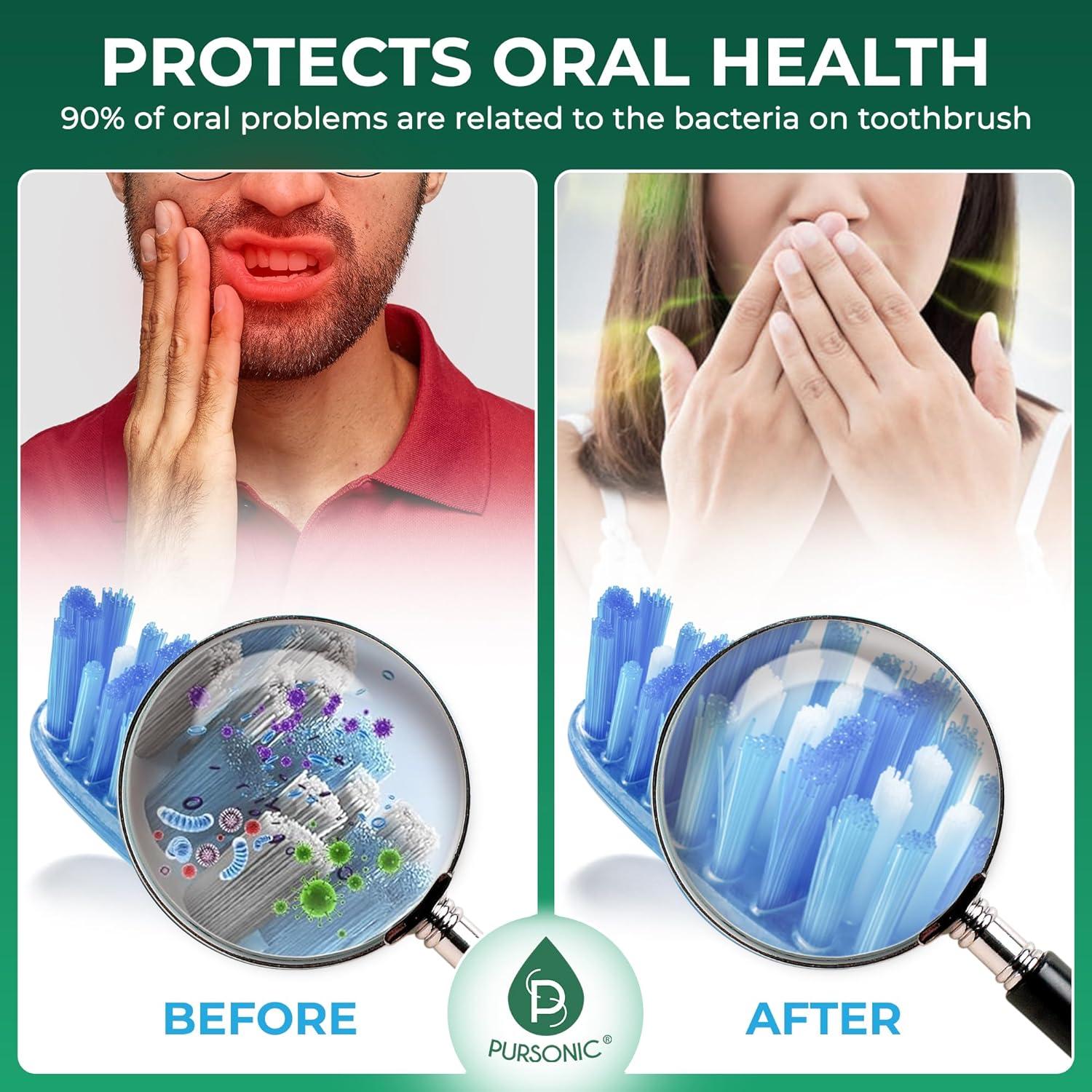 Pursonic Portable UV Toothbrush Sanitizer Case – Rechargeable Toothbrush Cleaner with UV Light & Magnetic Mounting – Compact, Hygienic & Long-Lasting (30-Day Battery) for Home & Travel (White)