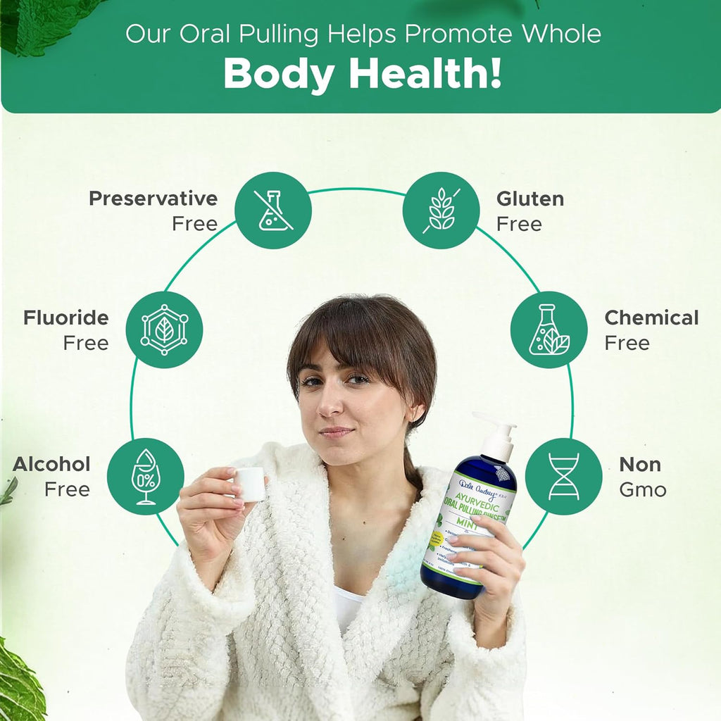 Dale Audrey Ayurvedic Nano Hydroxyapatite Oil Pulling for Teeth and Gum | Refreshing Cinnamon and Mint Flavored Organic Mouthwash Oral Rinse | Teeth Whitening Mouthwash for Fresh Breath (Mint, 8 oz)