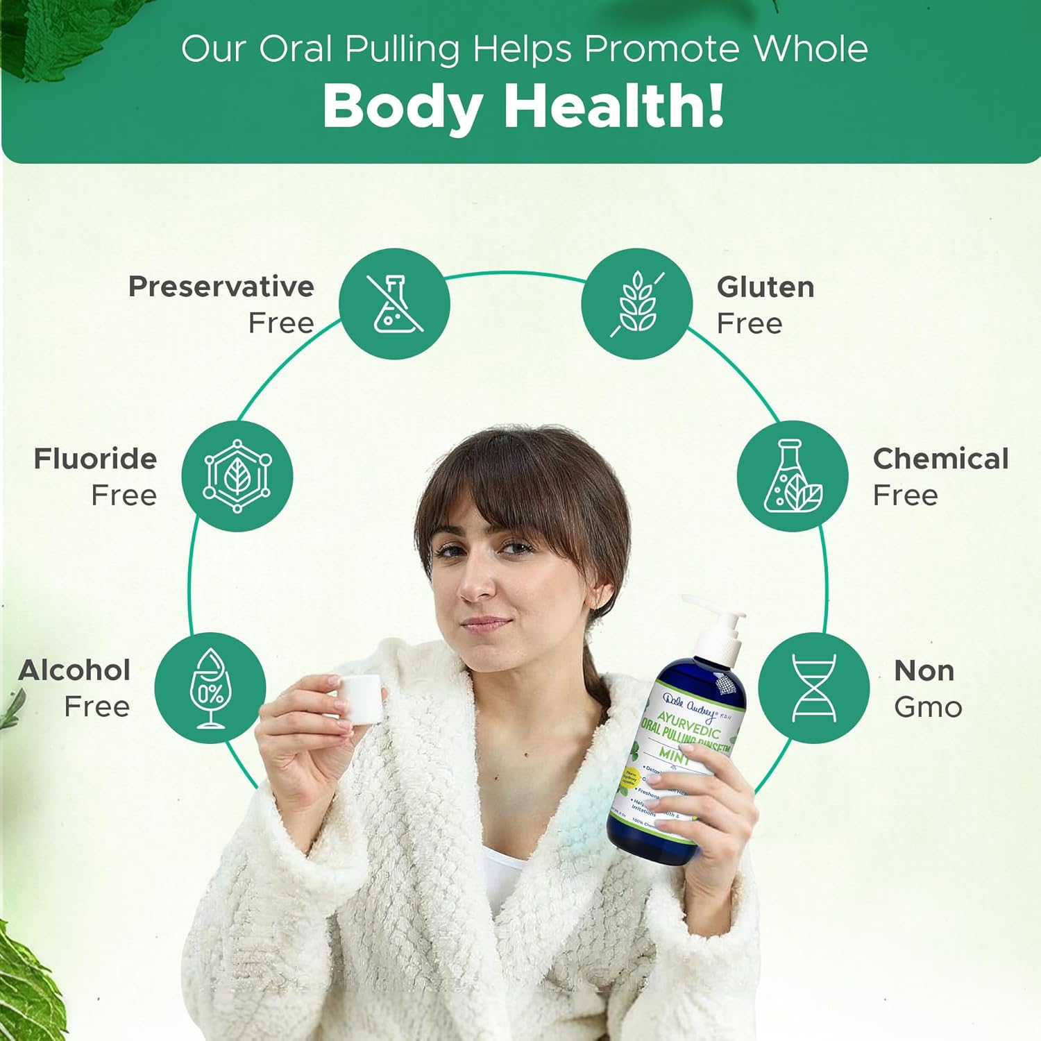 Dale Audrey Ayurvedic Nano Hydroxyapatite Oil Pulling for Teeth and Gum | Refreshing Cinnamon and Mint Flavored Organic Mouthwash Oral Rinse | Teeth Whitening Mouthwash for Fresh Breath (Mint, 8 oz)