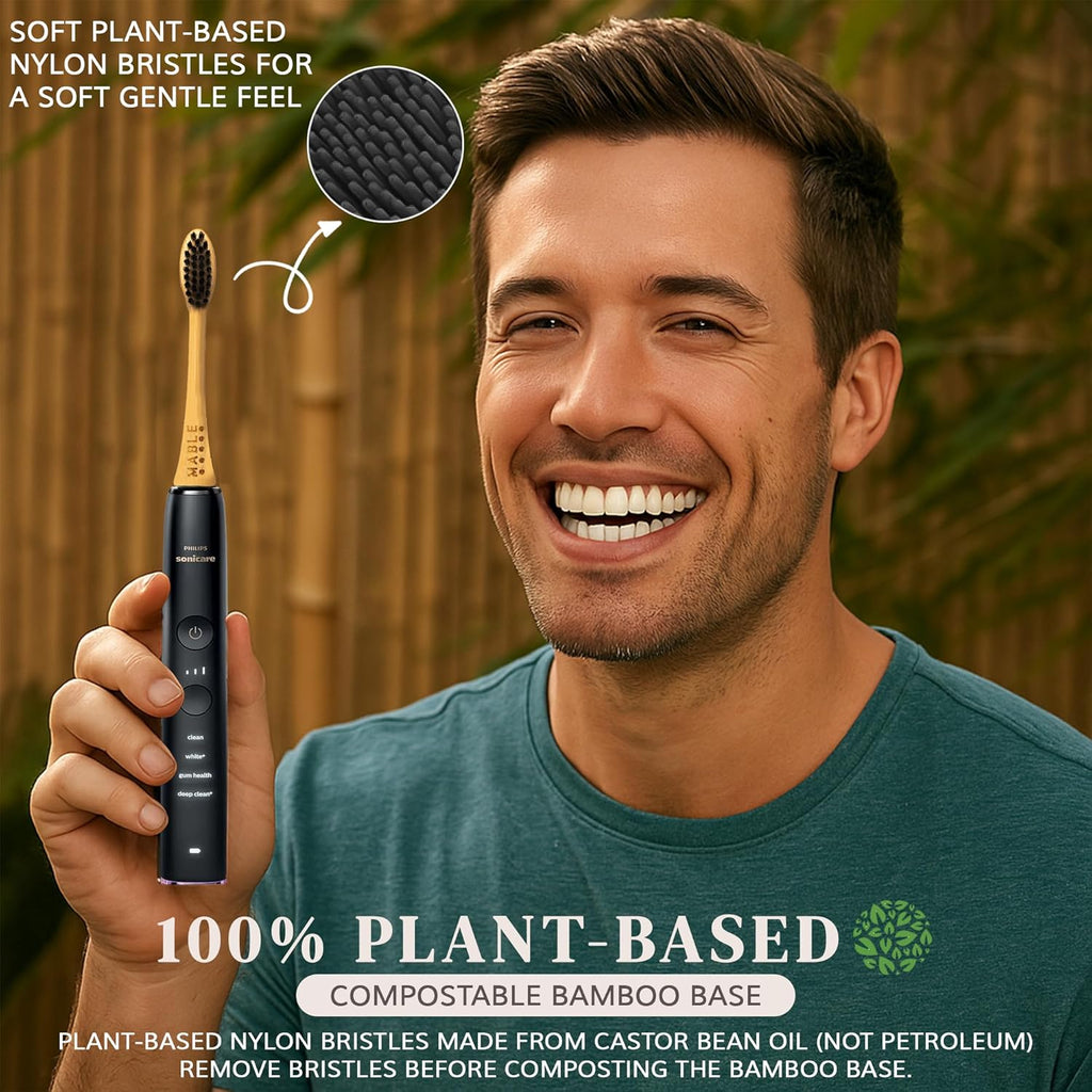 Bamboo Electric Toothbrush Heads | Compatible with Philips Sonicare Electric Toothbrush | 4 Brush Heads with Soft Bristles | Plant-Based Adult Size Replacement Heads