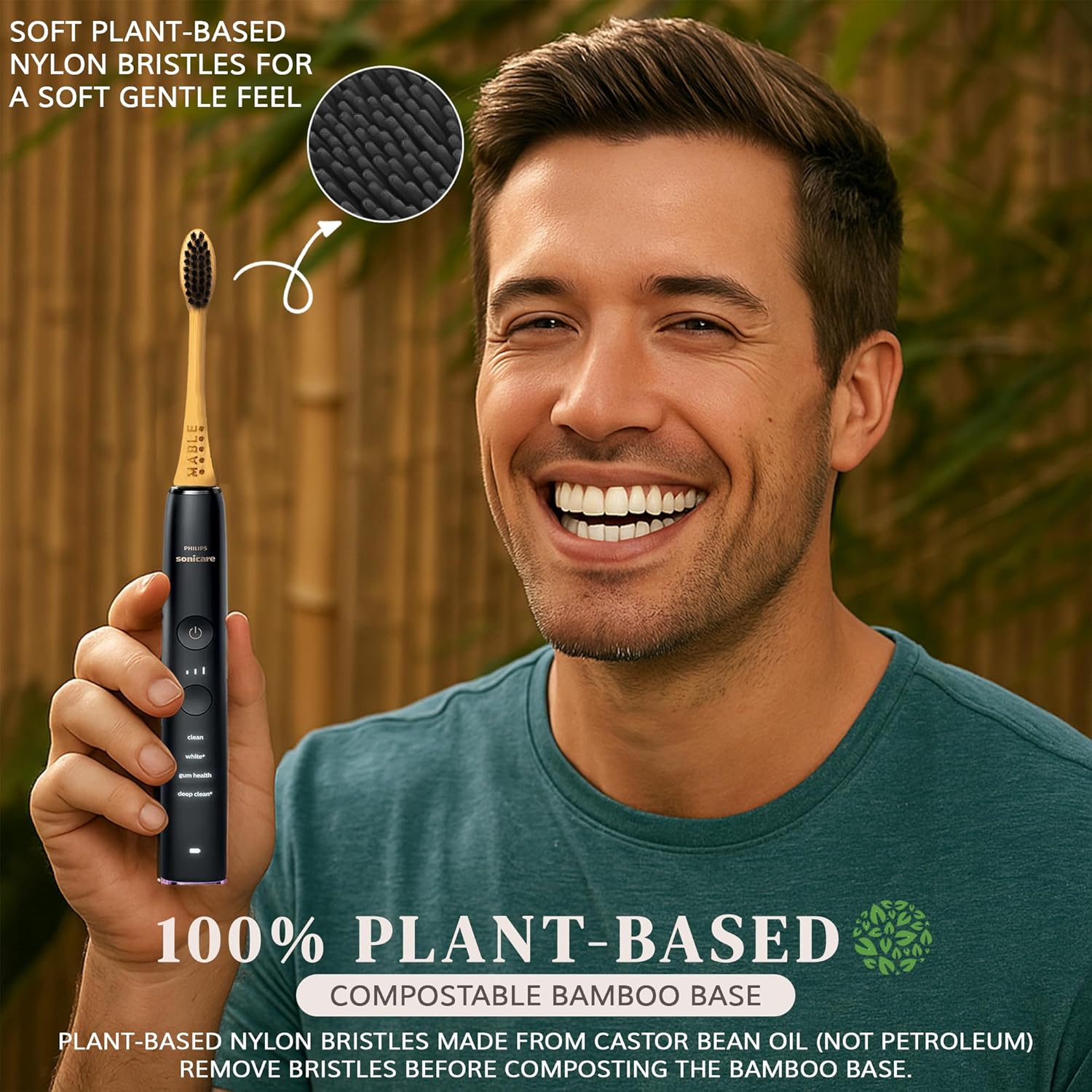 Bamboo Electric Toothbrush Heads | Compatible with Philips Sonicare Electric Toothbrush | 4 Brush Heads with Soft Bristles | Plant-Based Adult Size Replacement Heads