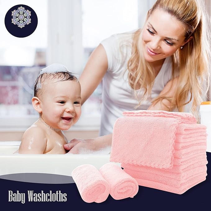 16 Pack Baby Washcloths - Luxury Coral Fleece - Extra Absorbent and Soft Wash Clothes for Newborns, Infants and Toddlers - Suitable for Sensitive Skin and New Born - Baby Shower - Pink,10x10 Inch