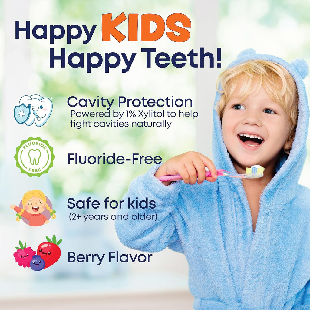Kiss My Face Kids Toothpaste – Fluoride Free, Natural Berry Flavor, Gentle Cleaning for Children’s Teeth & Gums – Vegan, Sugar Free, SLS Free, No Artificial Colors or Flavors, with Xylitol – 4 oz