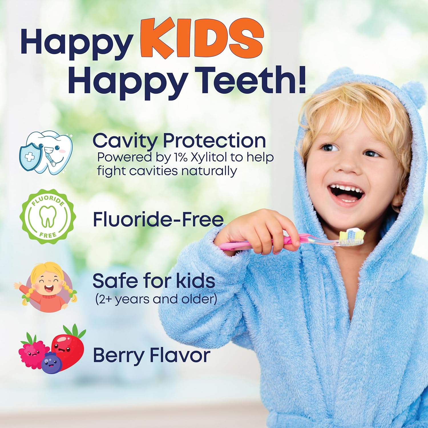 Kiss My Face Kids Toothpaste – Fluoride Free, Natural Berry Flavor, Gentle Cleaning for Children’s Teeth & Gums – Vegan, Sugar Free, SLS Free, No Artificial Colors or Flavors, with Xylitol – 4 oz