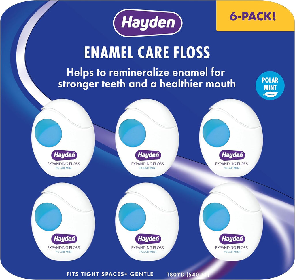 Hayden Enamel Care Dental Floss | for Sensitive Mouths | Helps Restore Enamel | Mint Flavor | 30 Yards per Unit (Pack of 6)